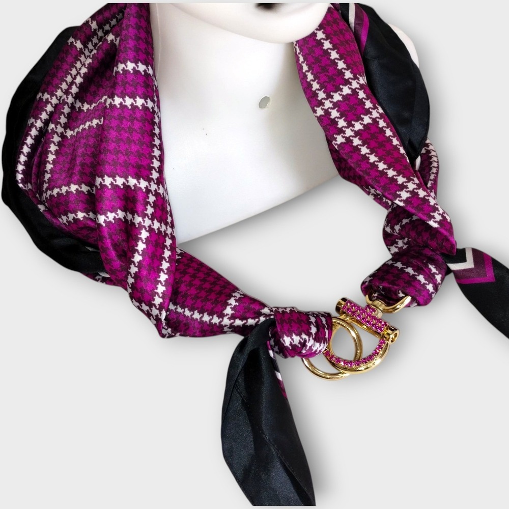 Tie Rack London Scarf Purple Houndstooth Italy‎ Gold Jewel Buckle
